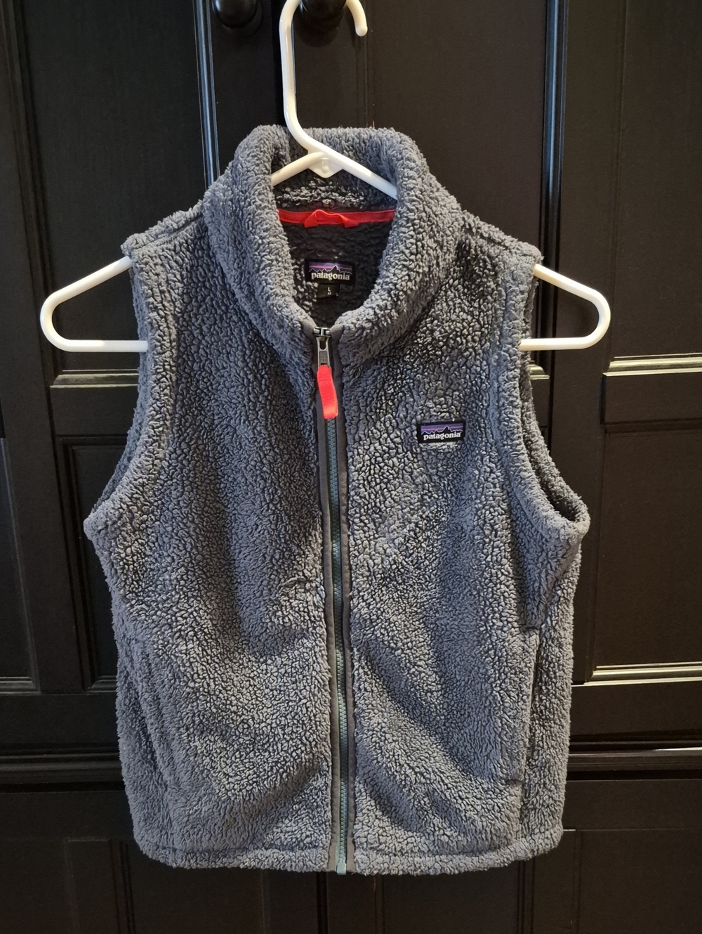 Patagonia Kids Gray Sherpa Fleece Vest with Red Zipper Pull